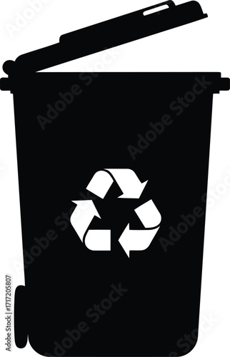 Recycling bin with symbol icon clean waste management concept silhouette clean recycling bin for collection vector