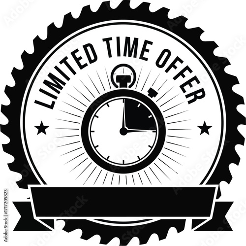 Vector art of limited time offer badge with stopwatch