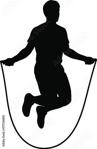 Silhouette of a person jumping rope for fitness cardio exercise and healthy lifestyle isolated on a plain background vector