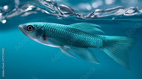 A close-up view of a brightly colored tropical fish gracefully swimming through the clear, turquoise waters of a tranquil marine ecosystem.