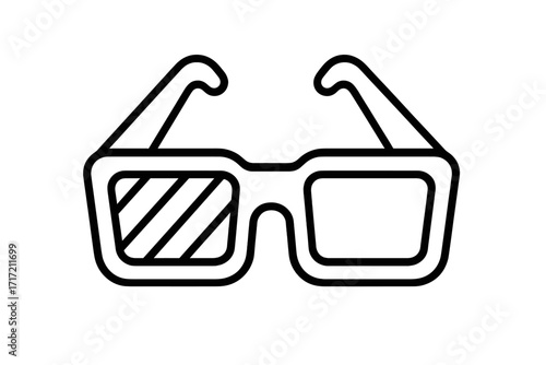 3D glasses icon for cinema and movie night entertainment. Simple line art symbol for film festival or home theater. Stereoscopic anaglyph eyewear for virtual reality viewing.