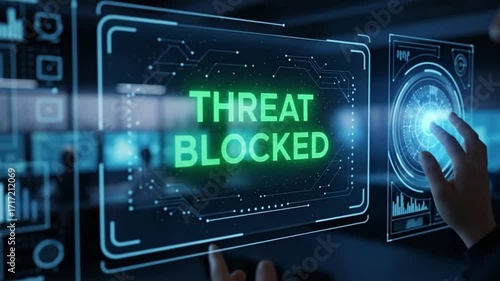 Cybersecurity defense system actively blocking digital threats and safeguarding sensitive data in a connected global network