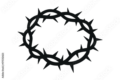 Crown of thorns silhouette. Jesus Christ's passion symbol. Christian religious sign for Easter and Lent. Vector icon of suffering, sacrifice, and crucifixion. Holy week graphic.