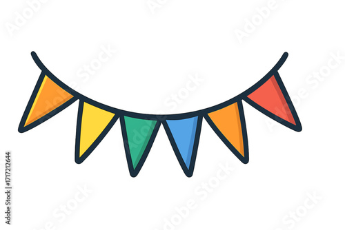 Colorful party flags garland for celebration. Bunting decoration for birthday, festival, carnival or holiday. Vector illustration in flat cartoon style. Pennant banner icon.