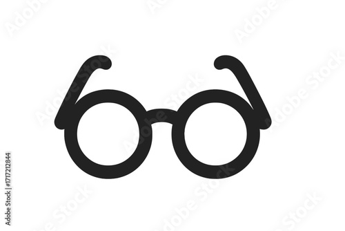 Eye glasses symbol silhouette icon. Vector illustration of classic round eyewear. Retro hipster or nerd accessory for vision, geek style. Simple black optical frame design.