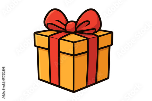 Gift box icon. Cartoon vector present illustration. Surprise package for birthday, anniversary, christmas. Holiday celebration concept. Shopping, sale, bonus or loyalty program reward.