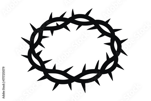 Crown of thorns silhouette icon. Religious symbol of Christianity. Jesus Christ passion and crucifixion. Easter holy week suffering and sacrifice for salvation. Faith vector.