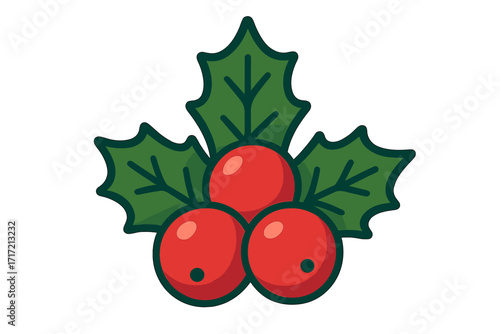 Holly berry Christmas icon. Flat style vector cartoon illustration. Winter holiday plant symbol for festive decoration. Xmas graphic design element isolated on white background.