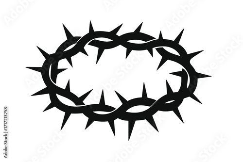 Crown of thorns silhouette. Christian symbol of Jesus Christ's crucifixion and passion. Religious vector icon for Easter. Graphic sign of faith, sacrifice, and suffering.