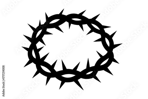 Crown of thorns silhouette icon. Christian symbol of the passion of Jesus Christ, crucifixion, and resurrection. Easter holy week vector logo. Religious humility, suffering, and sacrifice.