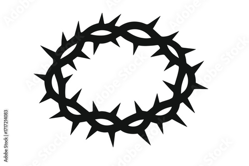 Thorn crown silhouette vector icon. Christian symbol of the passion of Jesus Christ, his crucifixion, death, and resurrection. Religious concept for Easter, Lent, and Good Friday.