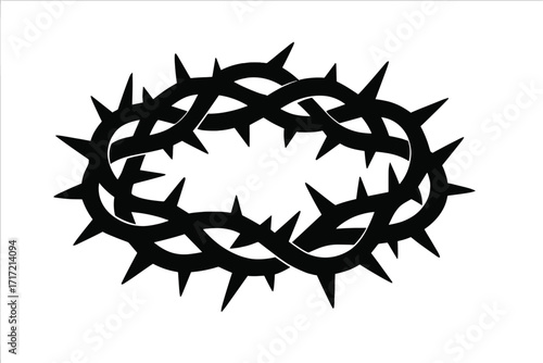 Crown of thorns vector silhouette icon. Religious symbol of Christianity, suffering of Jesus Christ. Biblical story of crucifixion, passion, sacrifice, Easter and resurrection.