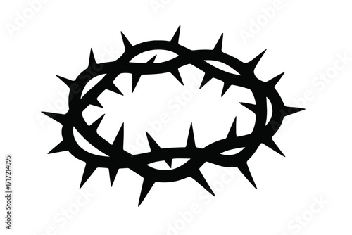 Thorn crown silhouette, a Christian religious symbol of the passion of Jesus Christ. Vector icon for Easter, crucifixion, and sacrifice. Martyrdom and suffering concept graphic.