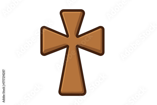 Wooden cross icon, flat cartoon style. Christian religious symbol of faith and salvation. Vector illustration for Christianity, church, Easter. Holy crucifix graphic design.