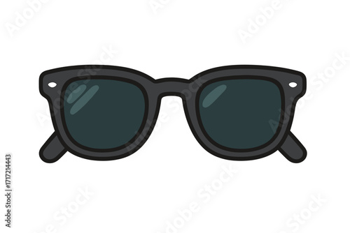 Sunglasses icon flat style vector. Hipster glasses cartoon illustration. Summer eyewear for sun protection. Retro fashion accessory. Black classic eyeglasses isolated concept.