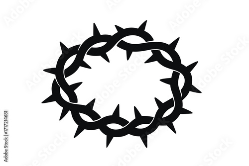 Thorn crown silhouette. Symbol of Jesus passion. Religious vector icon of Christianity. Suffering, sacrifice for sin, crucifixion, resurrection. Easter, Lent, Holy Week.