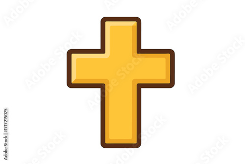 Christian cross symbol icon. Gold crucifix for Easter and religious concepts. Flat cartoon vector illustration. Jesus Christ sign for faith, spirituality, and church design.
