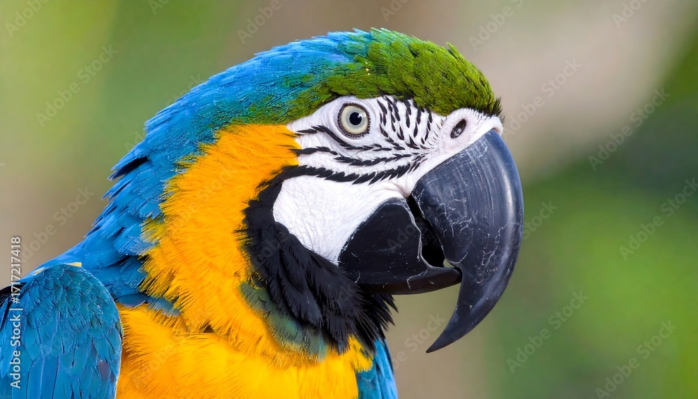 Fototapeta premium Close-up of a vibrant blue and yellow parrot