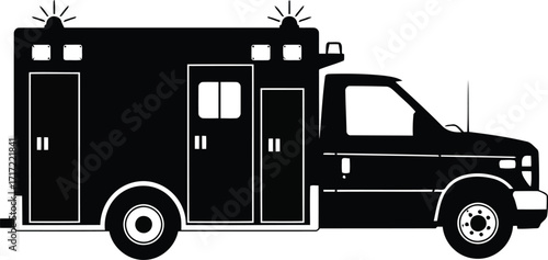Modern ambulance emergency medical vehicle silhouette icon for healthcare services and rescue operations vector
