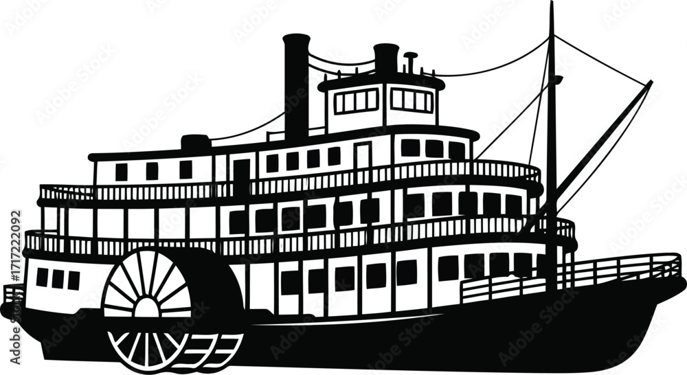 Εκτύπωση καμβά Vintage paddlewheel riverboat illustration historic transport retro travel adven