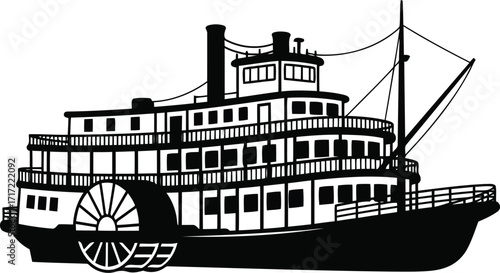 Vintage paddlewheel riverboat illustration historic transport retro travel adventure nautical steamship vintage vector