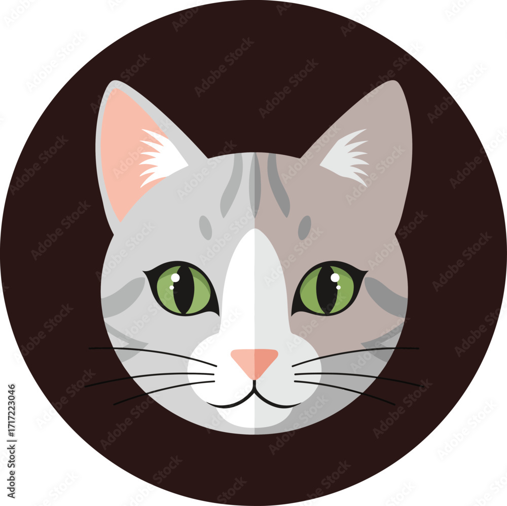 Obraz premium A flat vector icon of a cute gray tabby cat's face