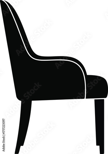 Elegant upholstered armchair side view minimalist modern furniture silhouette design vector