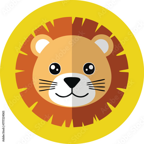 Lion Cartoon Head in Circle Vector Illustration