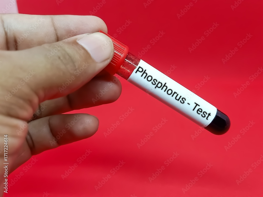 Obraz premium Lab Technologist hold blood sample for Phosphorus test. Laboratory medical testing concept. . 