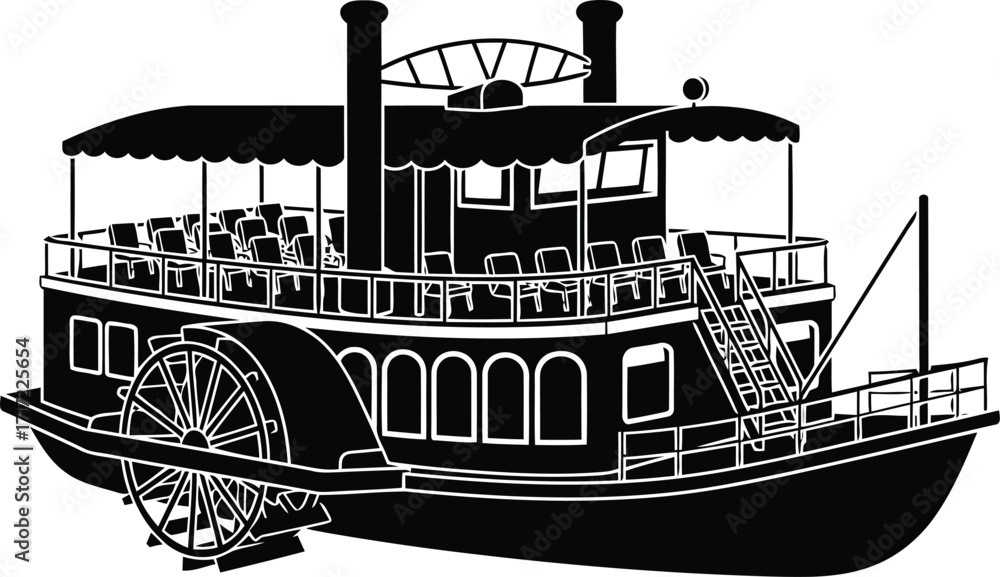 Φωτογραφία Vintage paddlewheel steamboat riverboat illustration vintage transport nautical