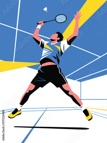 Badminton Player Sport Illustrator Artwork Design Template Poster