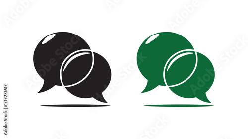 Two Chat Bubbles Icon in Black and Green – Communication and Message Symbol