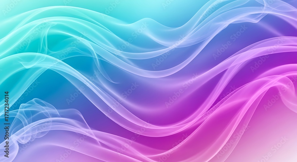 Fototapeta premium Abstract colorful flowing smoke-like shapes in shades of blue, purple, and pink, creating a dreamy background.
