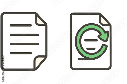 Document revision icon set. Vector illustration of file update, content refresh, and data synchronization. Page renewal, editing, and change management symbol collection.