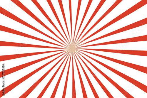 Red sunburst background vector illustration. Retro starburst with radial lines. Pop art comic style explosion effect. Japanese rising sun graphic design element for posters.