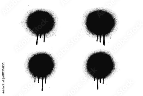 Wallpaper Mural Grunge spray paint circle drips, black splatter dots, graffiti street art texture, dirty abstract paint stain, urban vector illustration, messy splattered drip background design elements Torontodigital.ca