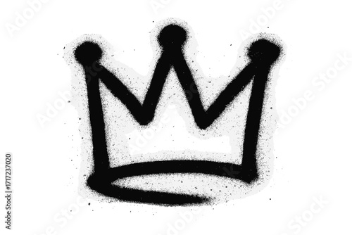 Graffiti crown spray paint icon. Urban street art illustration. Black hand drawn crown doodle design. Punk textured marker tag. Abstract bold graffiti symbol. Hip hop vector clipart isolated on white