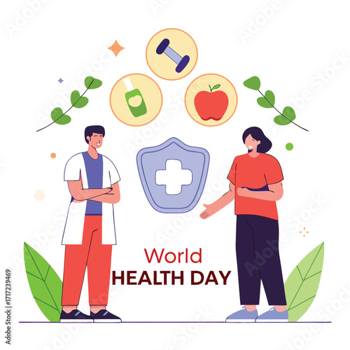Celebrate World Health Day with vibrant visuals promoting wellness, fitness, healthy eating, and medical care for a healthier future