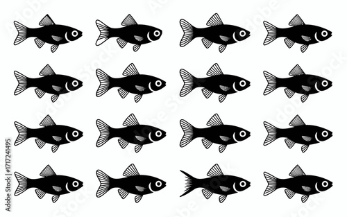Vector art of silhouette of various goldfish species