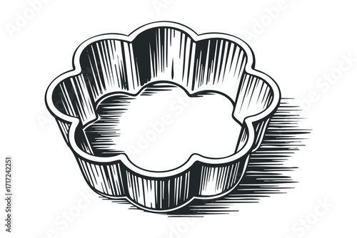 Fluted pastry cutter shape on. Vector hand drawn