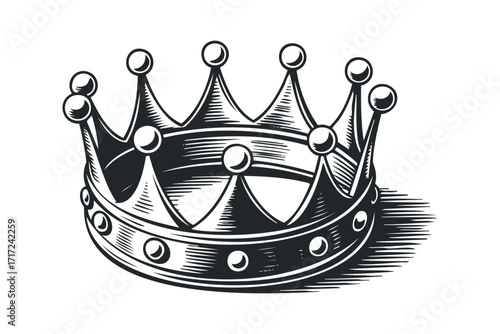Ornate Monarchy Crown with Gemstones. Vector hand drawn
