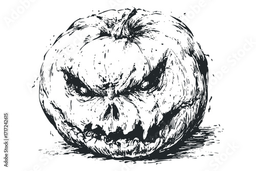 Spooky Jack O Lantern illustration on. Vector hand drawn