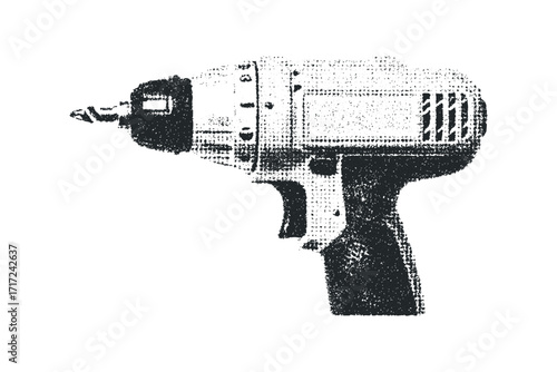 Black hand drill tool on. Vector hand drawn