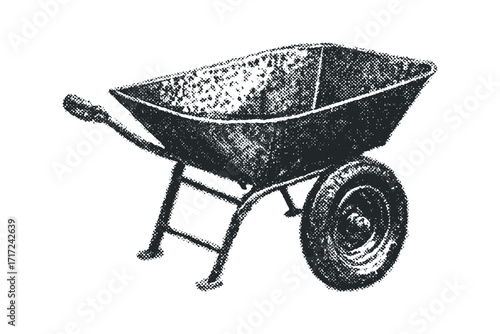 Single wheeled garden cart on. Vector hand drawn