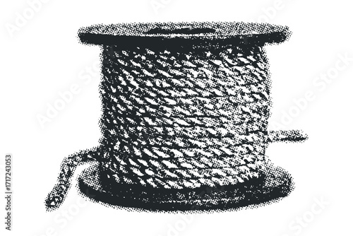 Coiled Rope on Spool Halftone Graphic on. Vector hand drawn