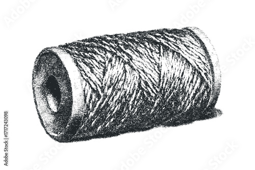 Spool of textured thread white isolated surface. Vector hand drawn