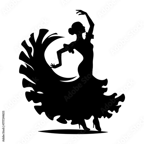 Flamenco Woman Dancing Silhouette Vector