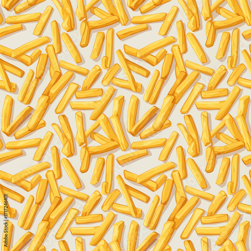 Overhead view of a large pile of golden, crispy, and delicious french fries.