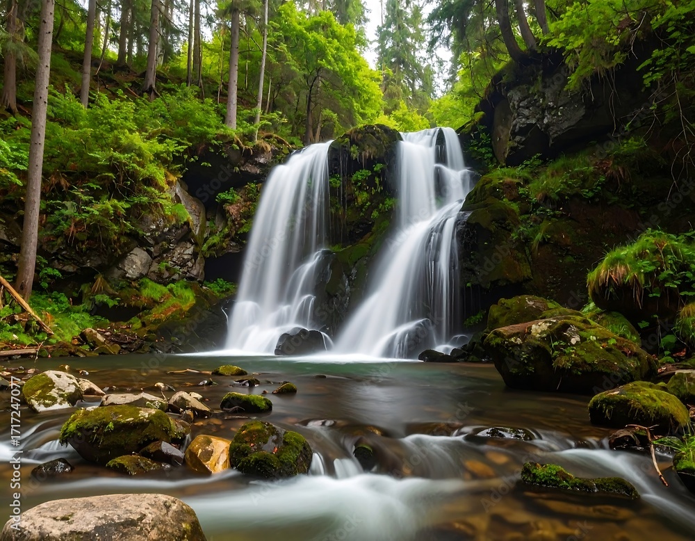 Obraz premium Lush waterfall cascading into a tranquil pool (3)