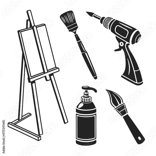 Art supplies easel brush bottle drill canvas paint brush